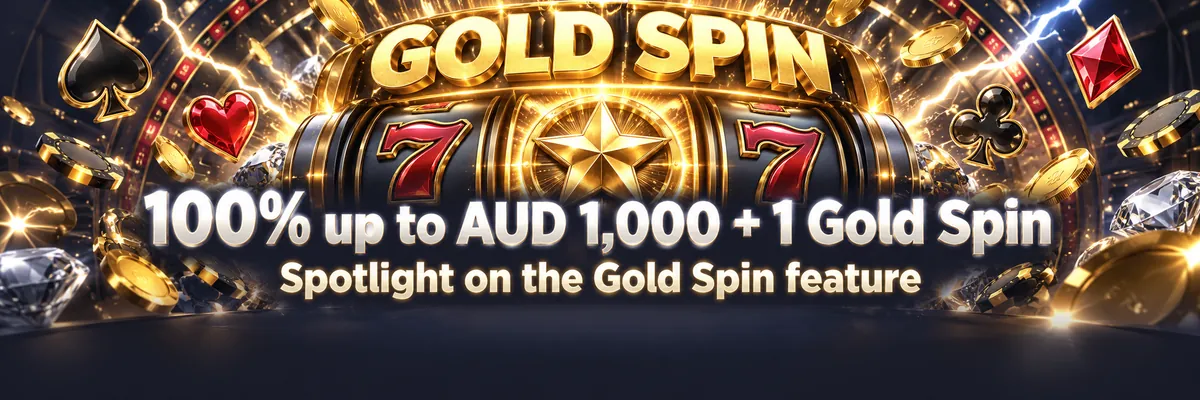 Neon slot reels and a radiant Gold Spin symbol surrounded by card suits, gems and electric sparks in a dark casino arcade