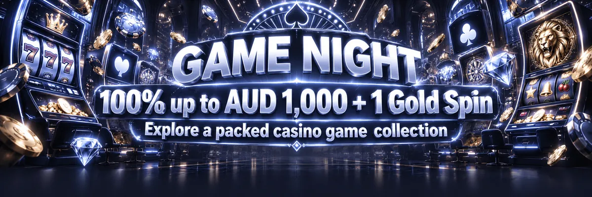 Multiple glossy slot machines and glowing game tiles arranged in a dark arcade casino with gems, lightning bolts and scattered sparks